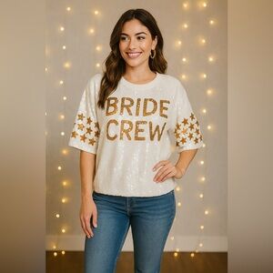 Simply Southern Bride Crew Sequin Top White Gold Stars Size L NWT